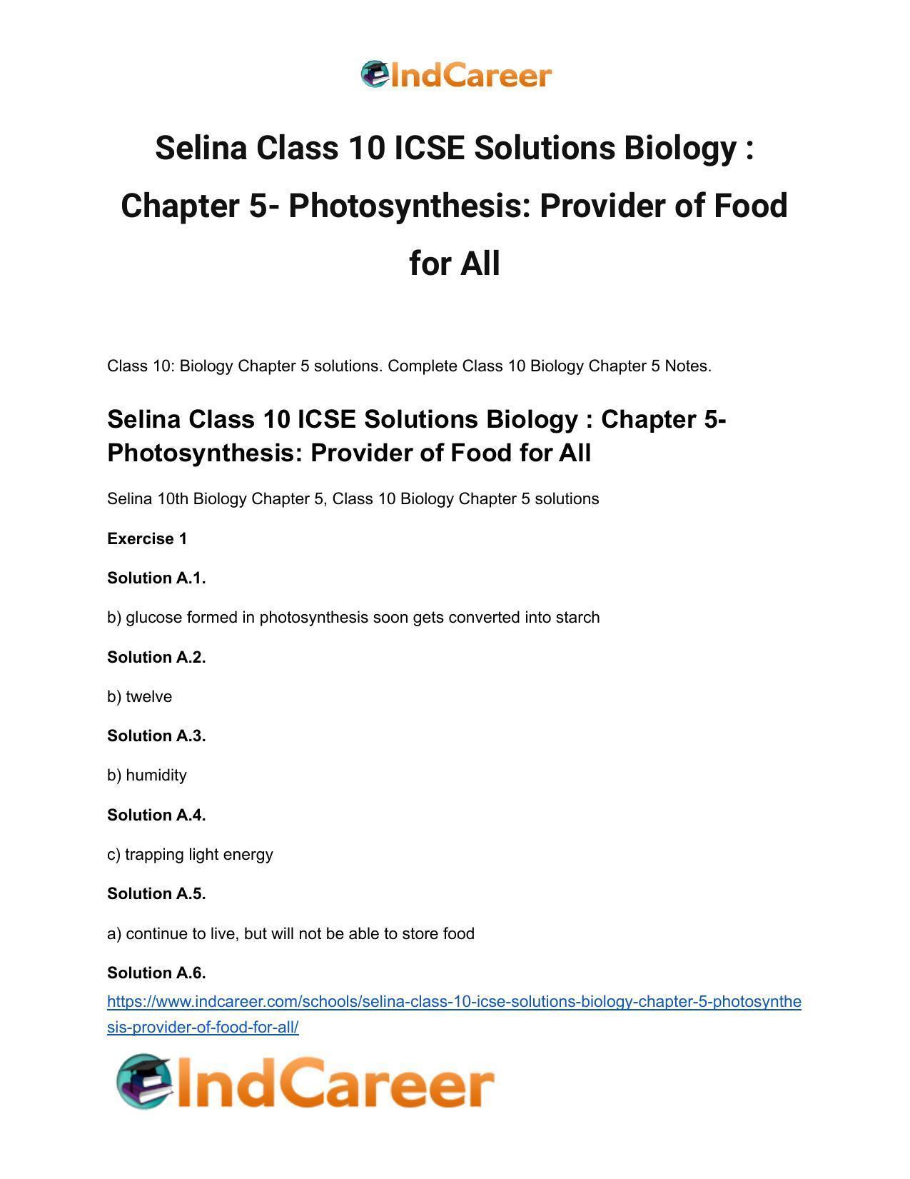 Selina Class 10 ICSE Solutions Biology : Chapter 5- Photosynthesis: Provider of Food for All - Page 2