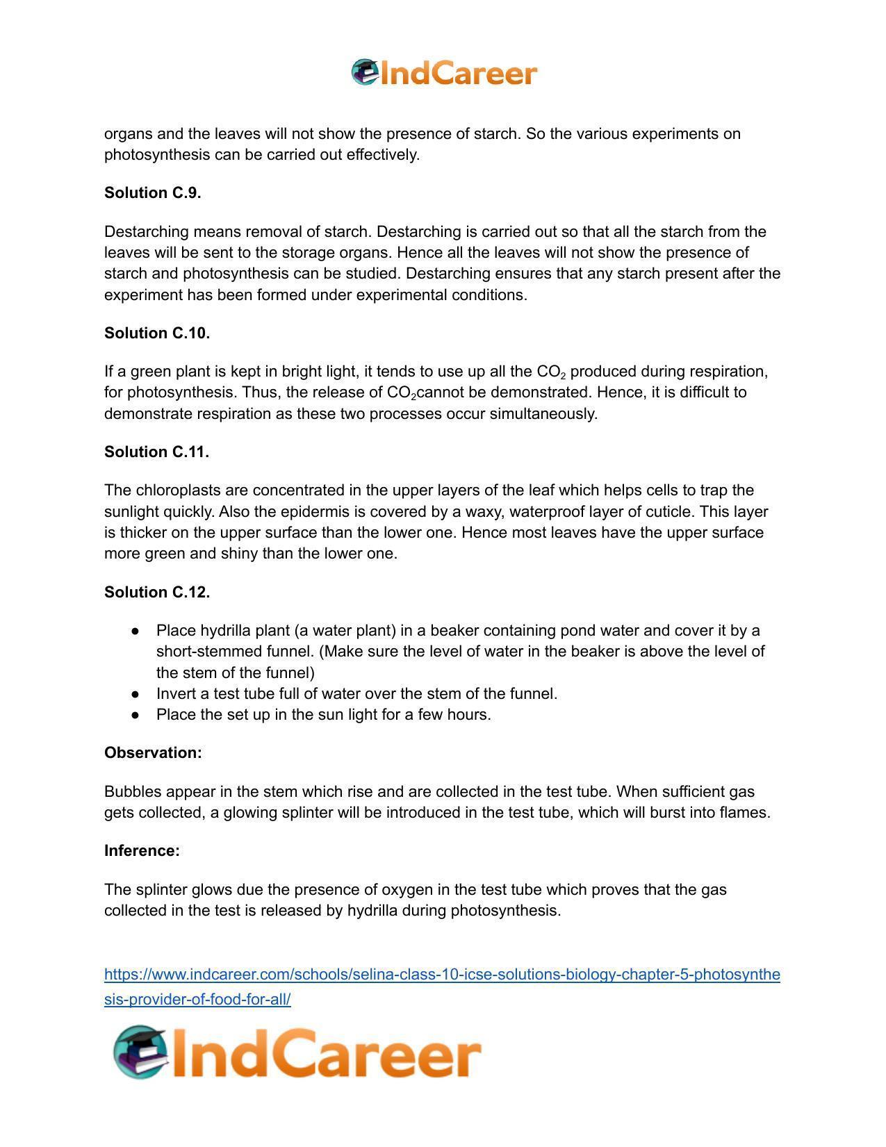 Selina Class 10 ICSE Solutions Biology : Chapter 5- Photosynthesis: Provider of Food for All - Page 8