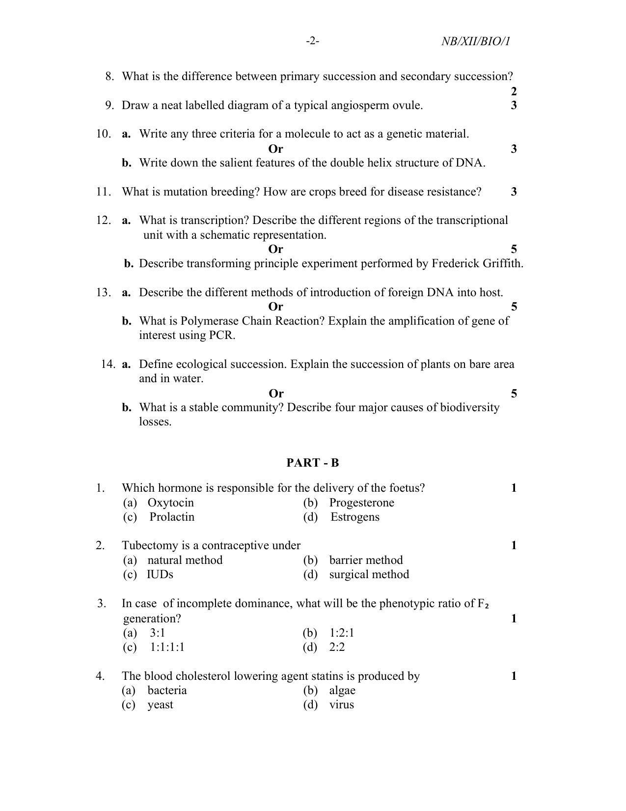 Nagaland Board Class 12 Biology 2021 Question Paper - Page 2
