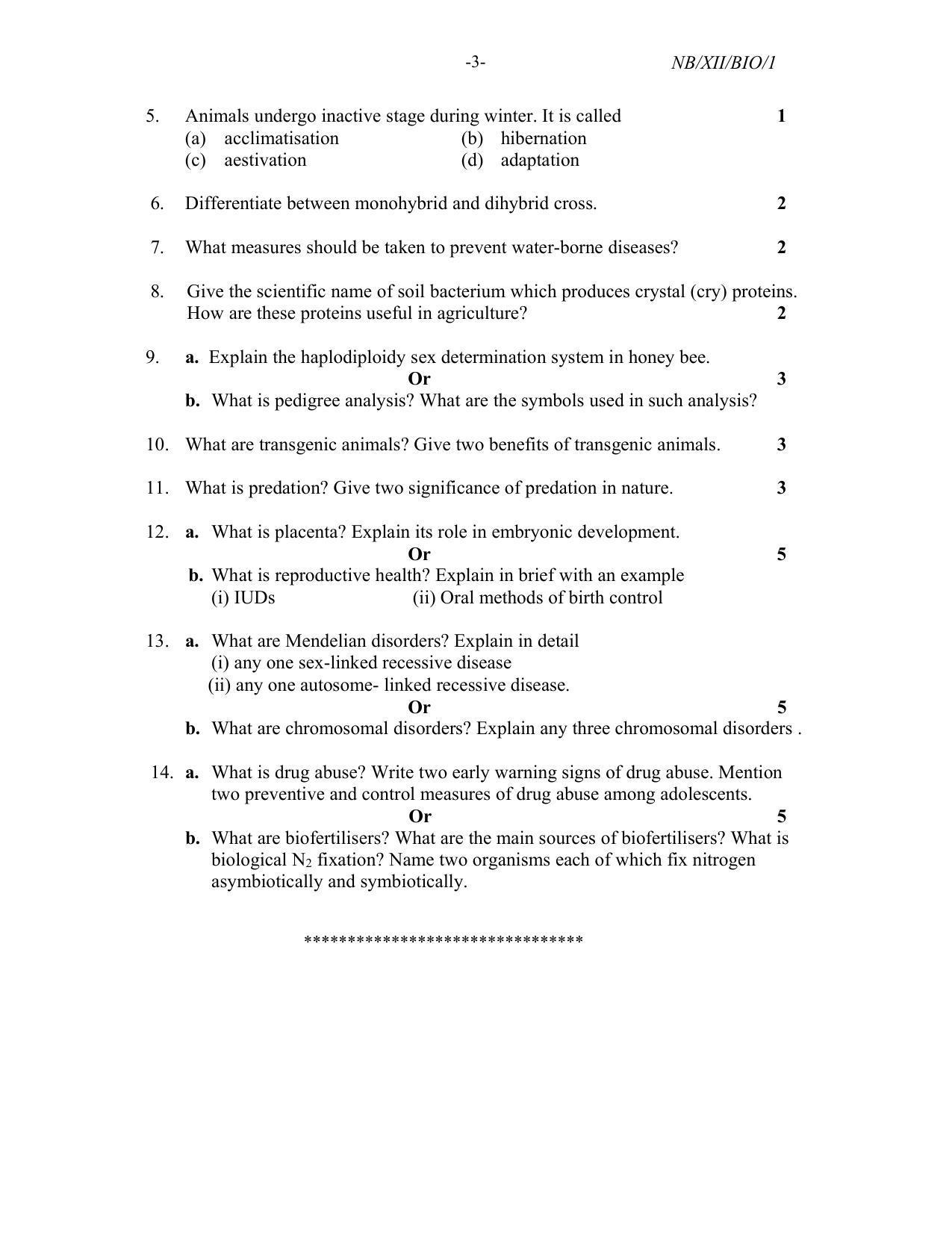 Nagaland Board Class 12 Biology 2021 Question Paper - Page 3