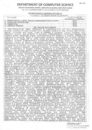 JMI Entrance Exam M54-MCA Syllabus