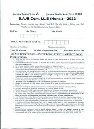 PU B.A./B.Com. LLB. (Hons.) 2022 Question Paper
