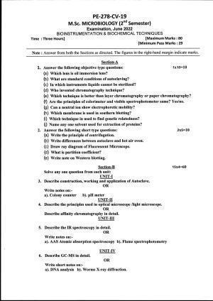 Bilaspur University Question Paper June 2022:M.Sc. Microbiology (Second Semester) Bioinstrumentation & Biochemical Techniques Paper 1
