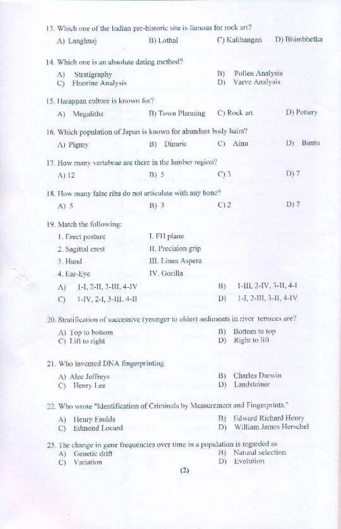 PU MPET Anthropology 2015 Question Paper - Page 3