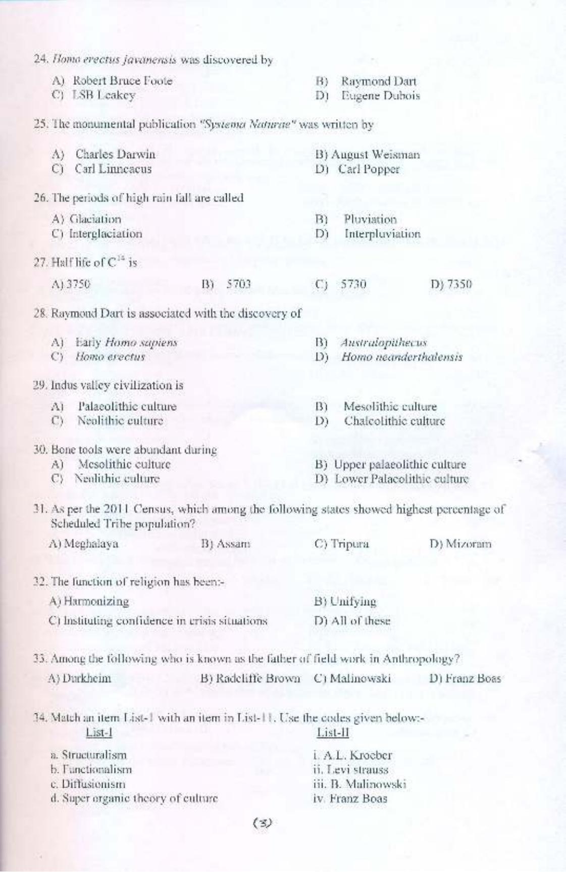 PU MPET Anthropology 2015 Question Paper - Page 4