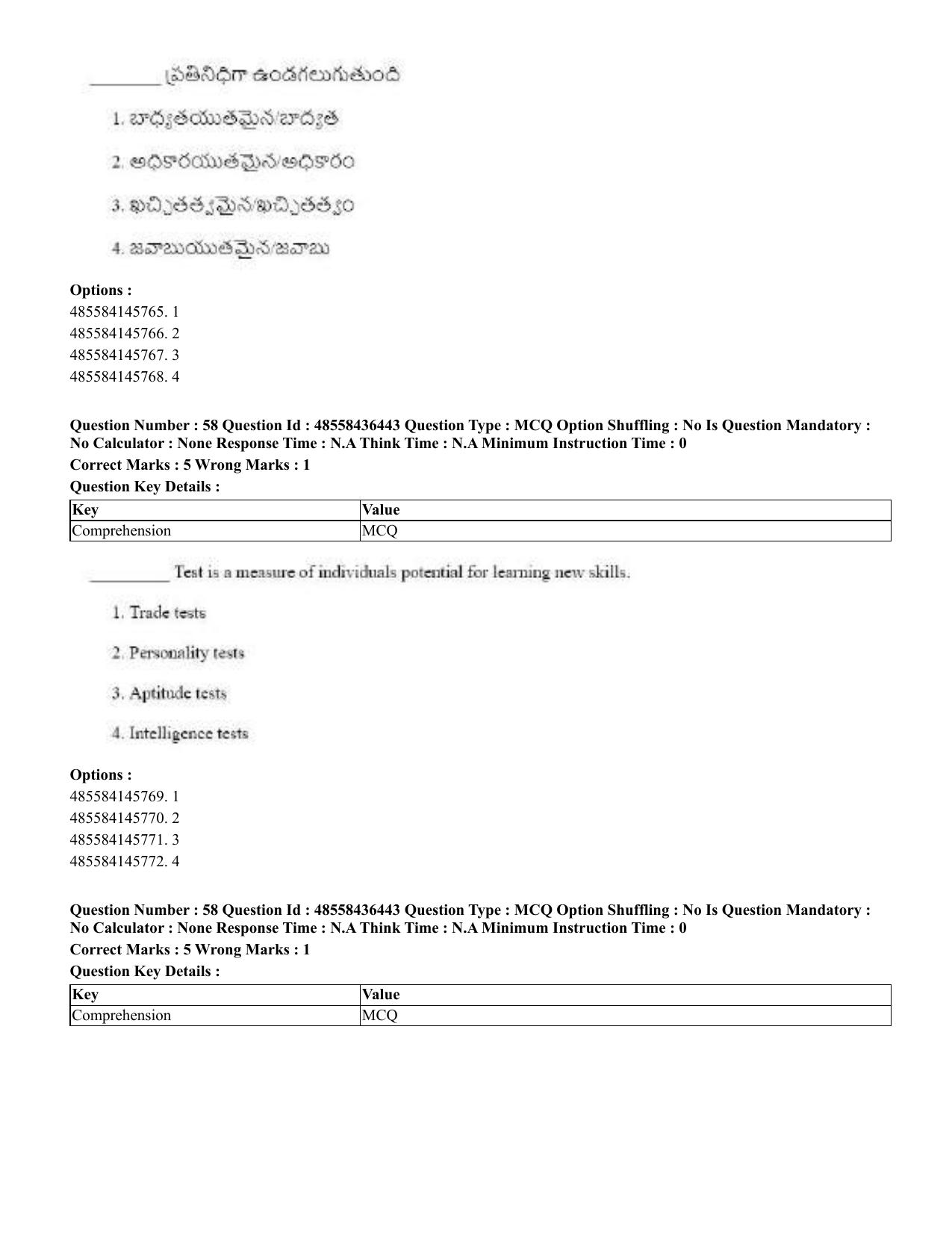 CUET 2023 English Telugu Shift 3 Question Papers - 22 June 2023 - Page 68