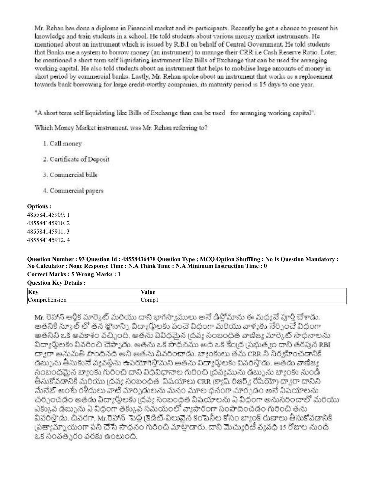 CUET 2023 English Telugu Shift 3 Question Papers - 22 June 2023 - Page 110