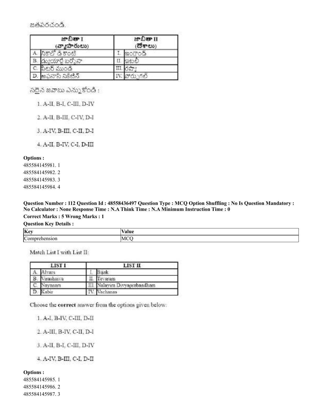 CUET 2023 English Telugu Shift 3 Question Papers - 22 June 2023 - Page 137