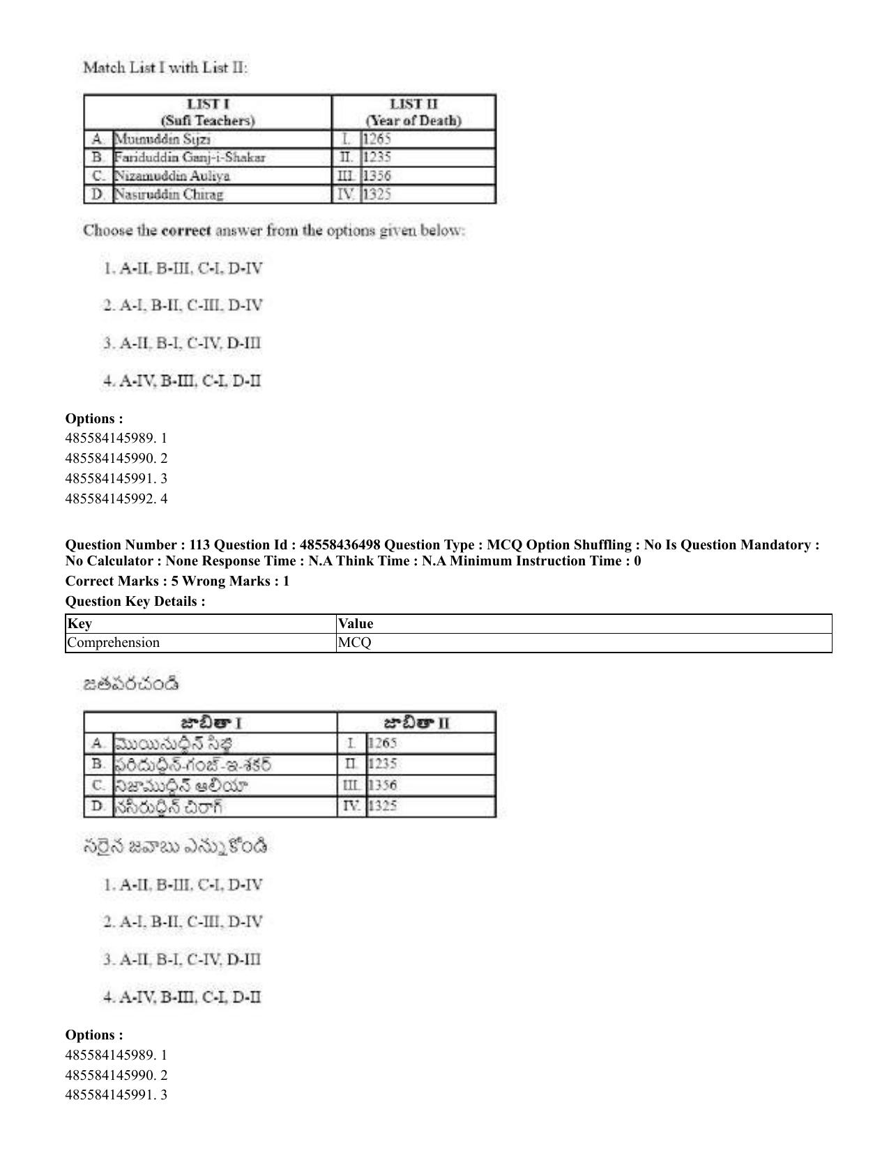 CUET 2023 English Telugu Shift 3 Question Papers - 22 June 2023 - Page 139