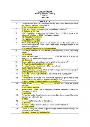 CBSE Class 12 Sociology Marking Scheme and Solutions 2021-22