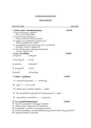Karnataka II PUC Malayalam Model Question Paper 2023