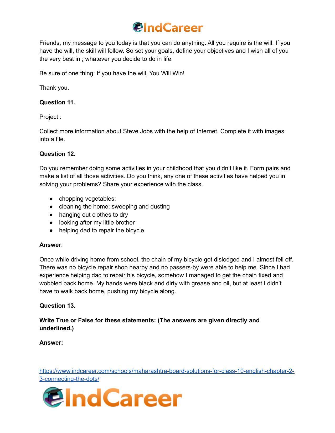 Maharashtra Board Solutions for Class 10- English: Chapter 2.3- Connecting the Dots - Page 21