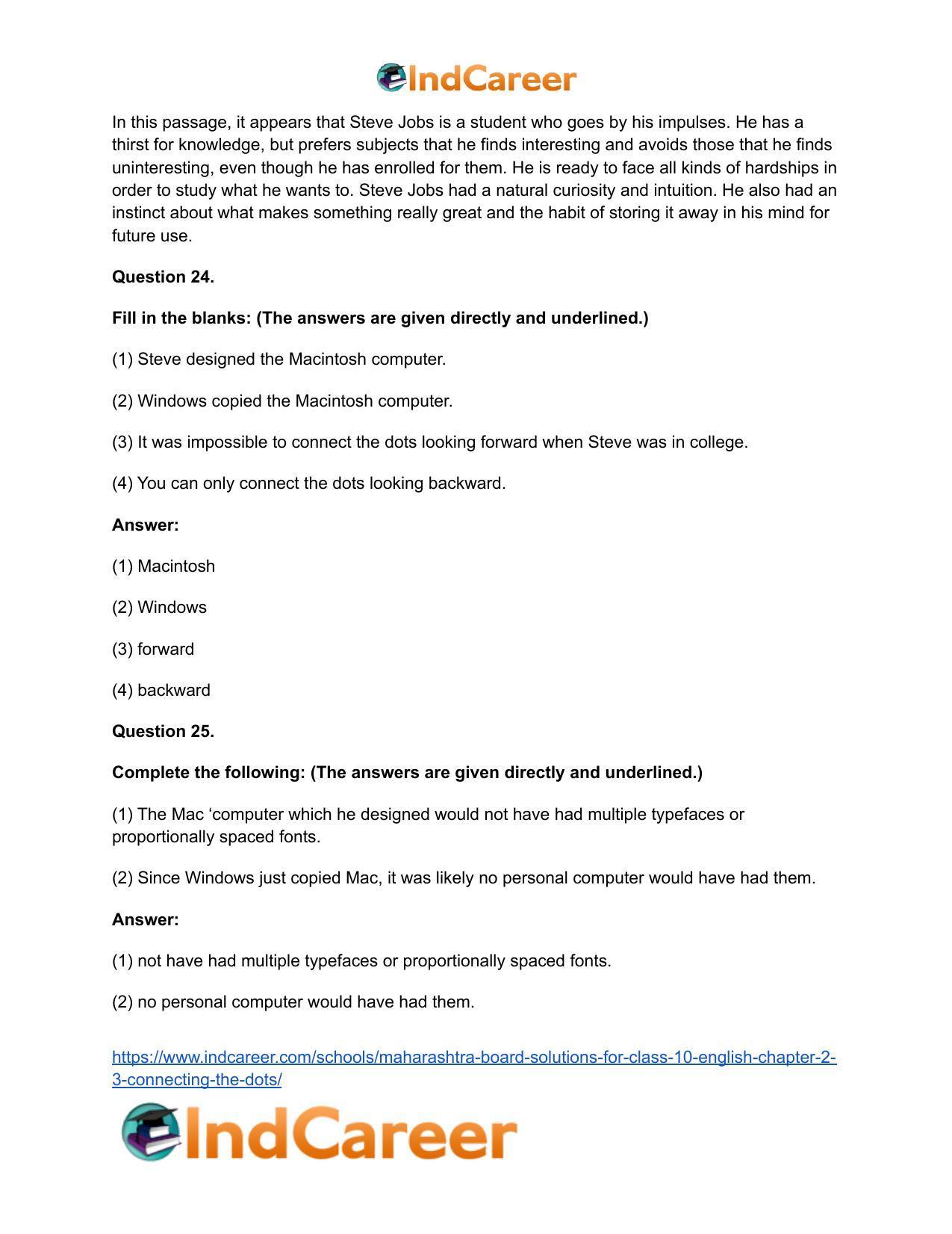 Maharashtra Board Solutions for Class 10- English: Chapter 2.3- Connecting the Dots - Page 25