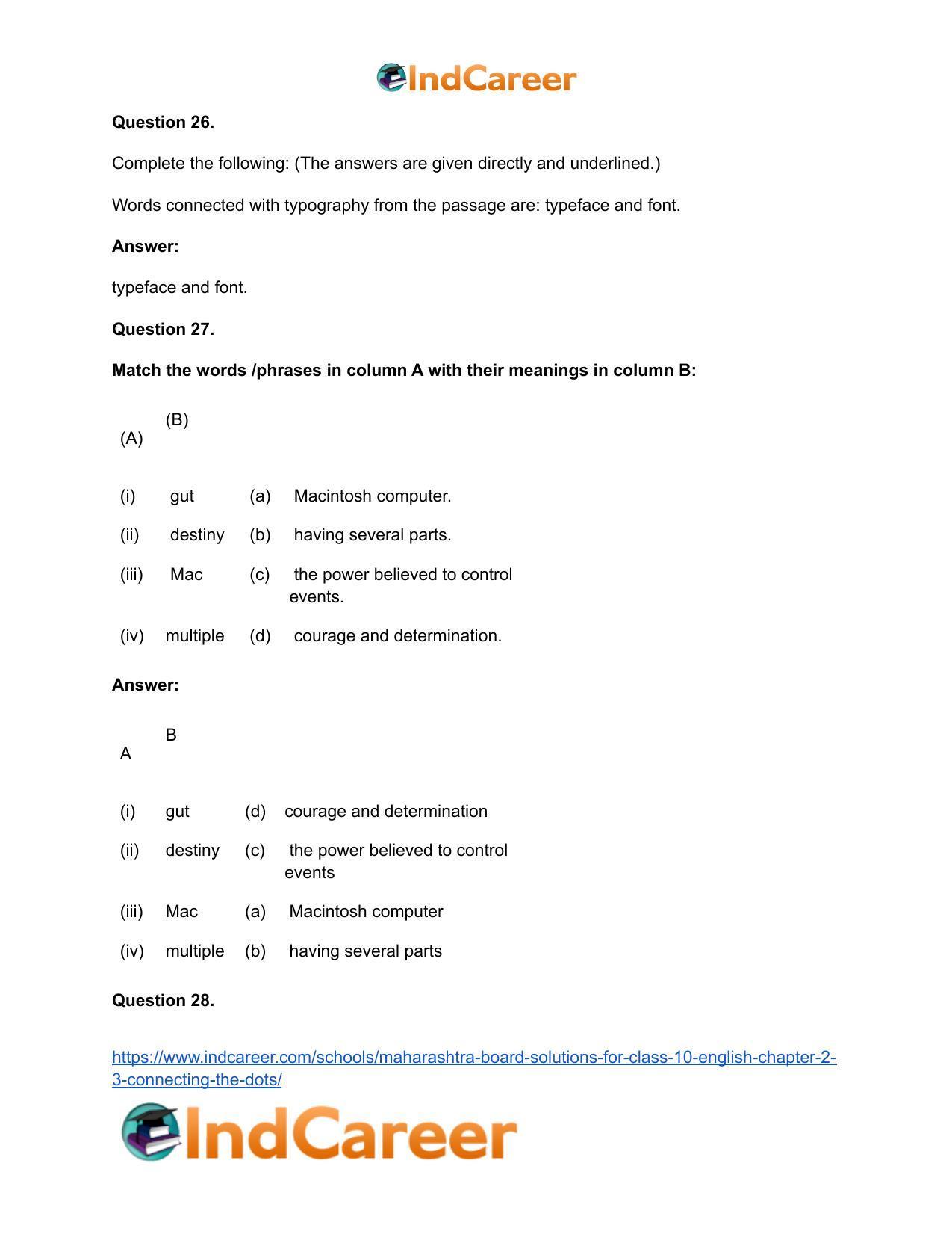 Maharashtra Board Solutions for Class 10- English: Chapter 2.3- Connecting the Dots - Page 26