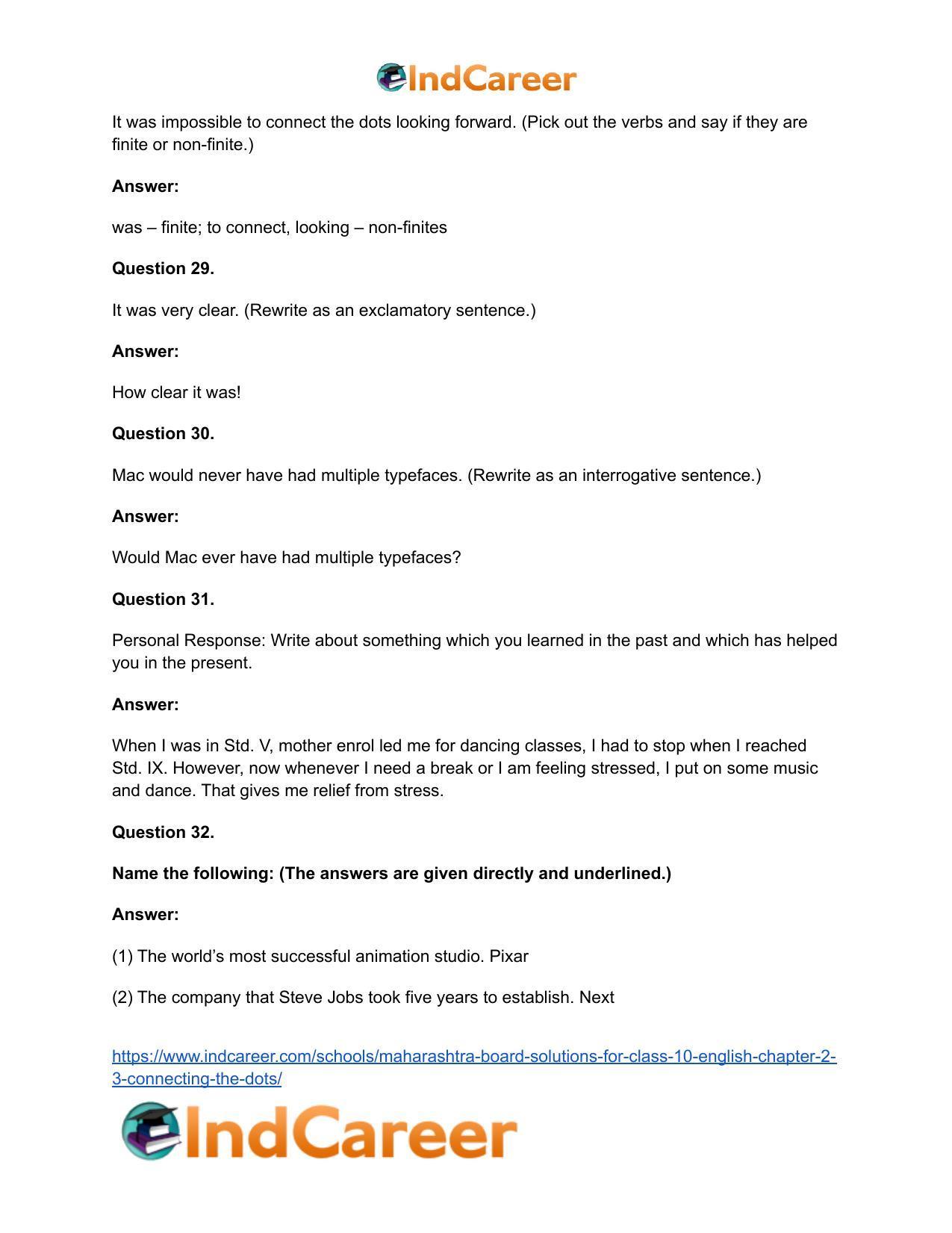 Maharashtra Board Solutions for Class 10- English: Chapter 2.3- Connecting the Dots - Page 27