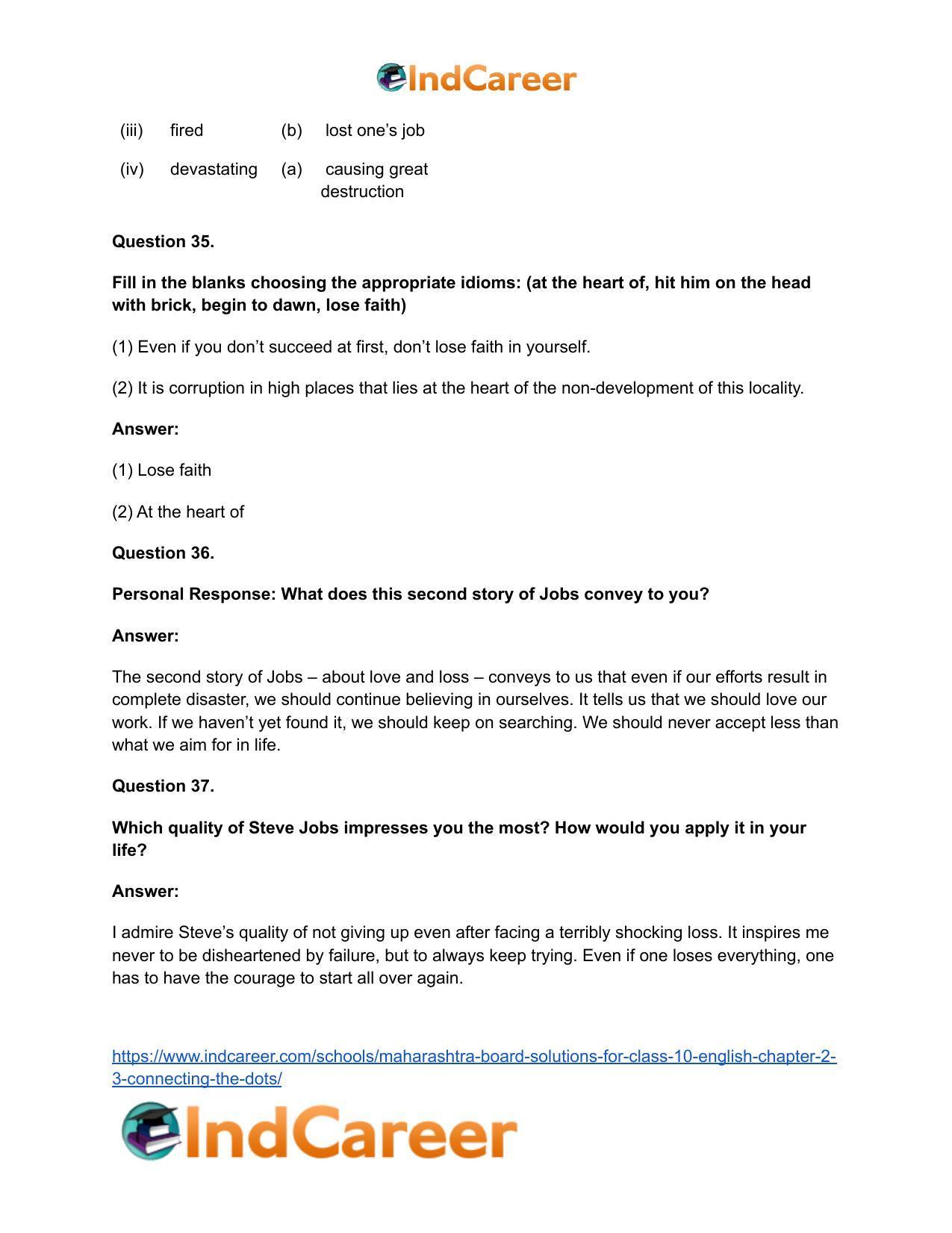 Maharashtra Board Solutions for Class 10- English: Chapter 2.3- Connecting the Dots - Page 29
