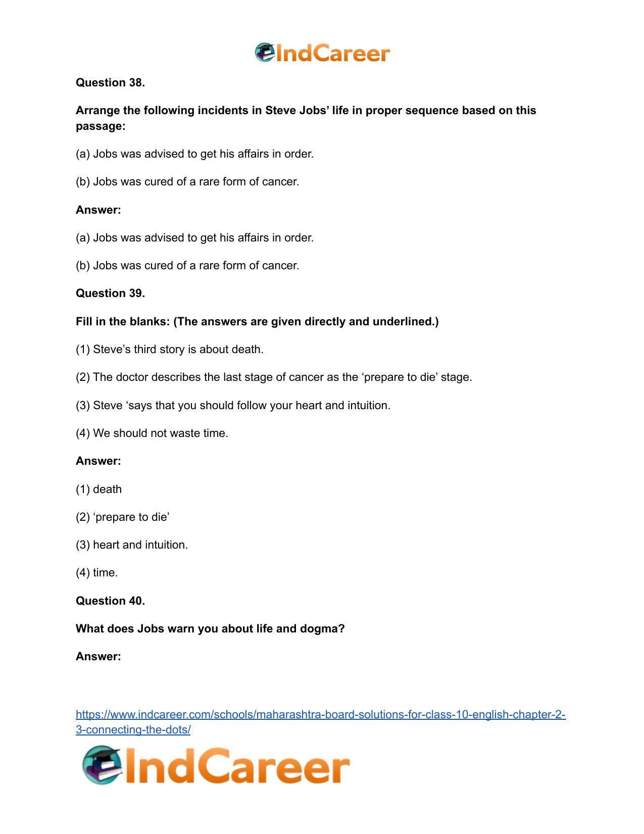 Maharashtra Board Solutions for Class 10- English: Chapter 2.3- Connecting the Dots - Page 30