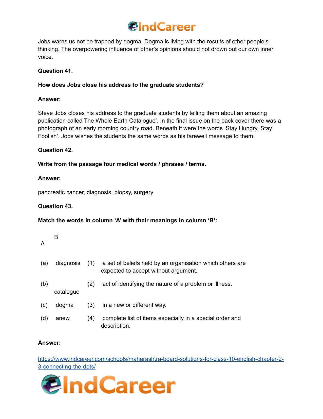 Maharashtra Board Solutions for Class 10- English: Chapter 2.3- Connecting the Dots - Page 31