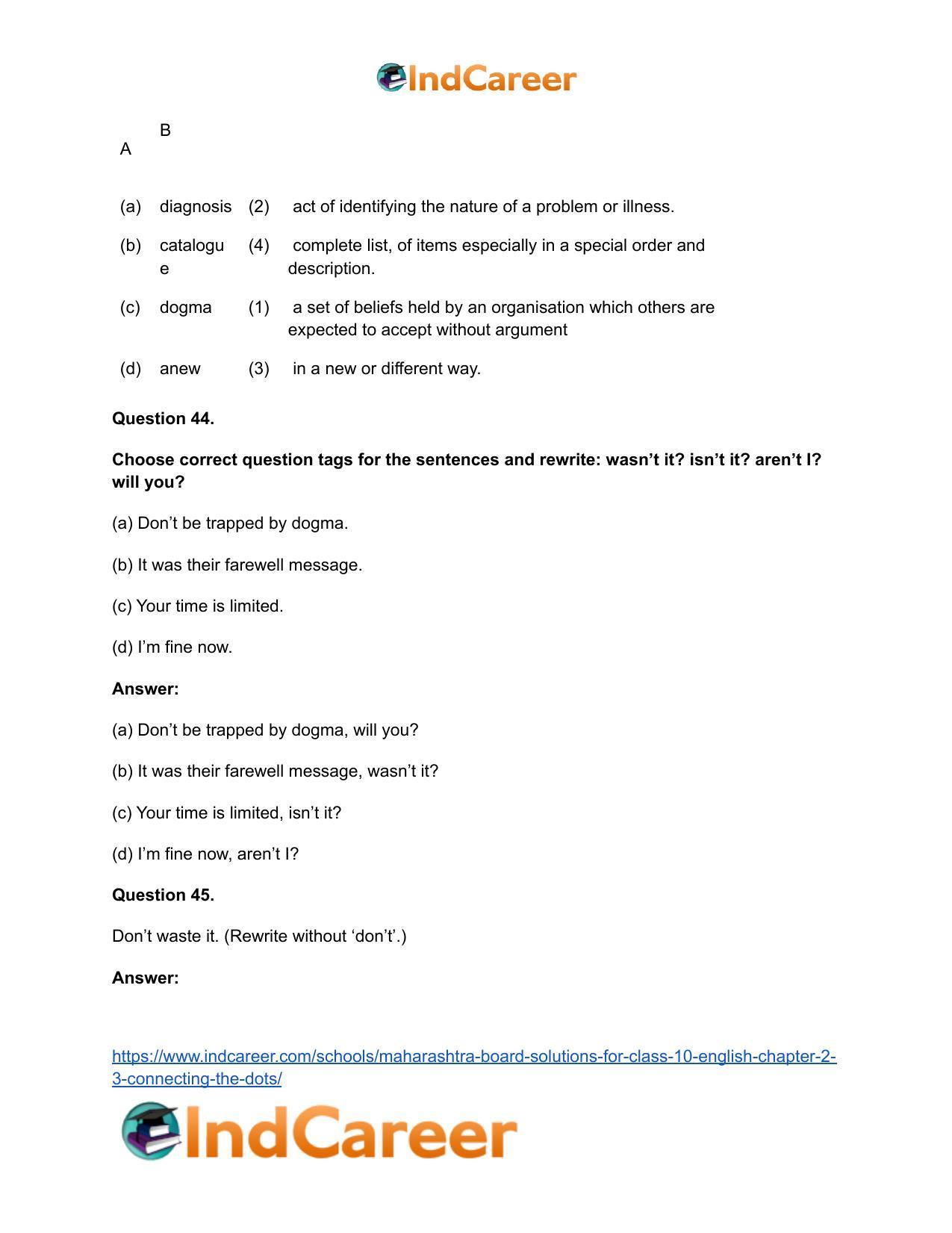 Maharashtra Board Solutions for Class 10- English: Chapter 2.3- Connecting the Dots - Page 32