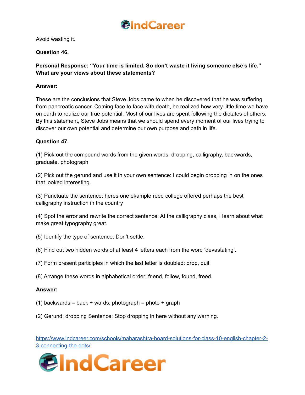 Maharashtra Board Solutions for Class 10- English: Chapter 2.3- Connecting the Dots - Page 33