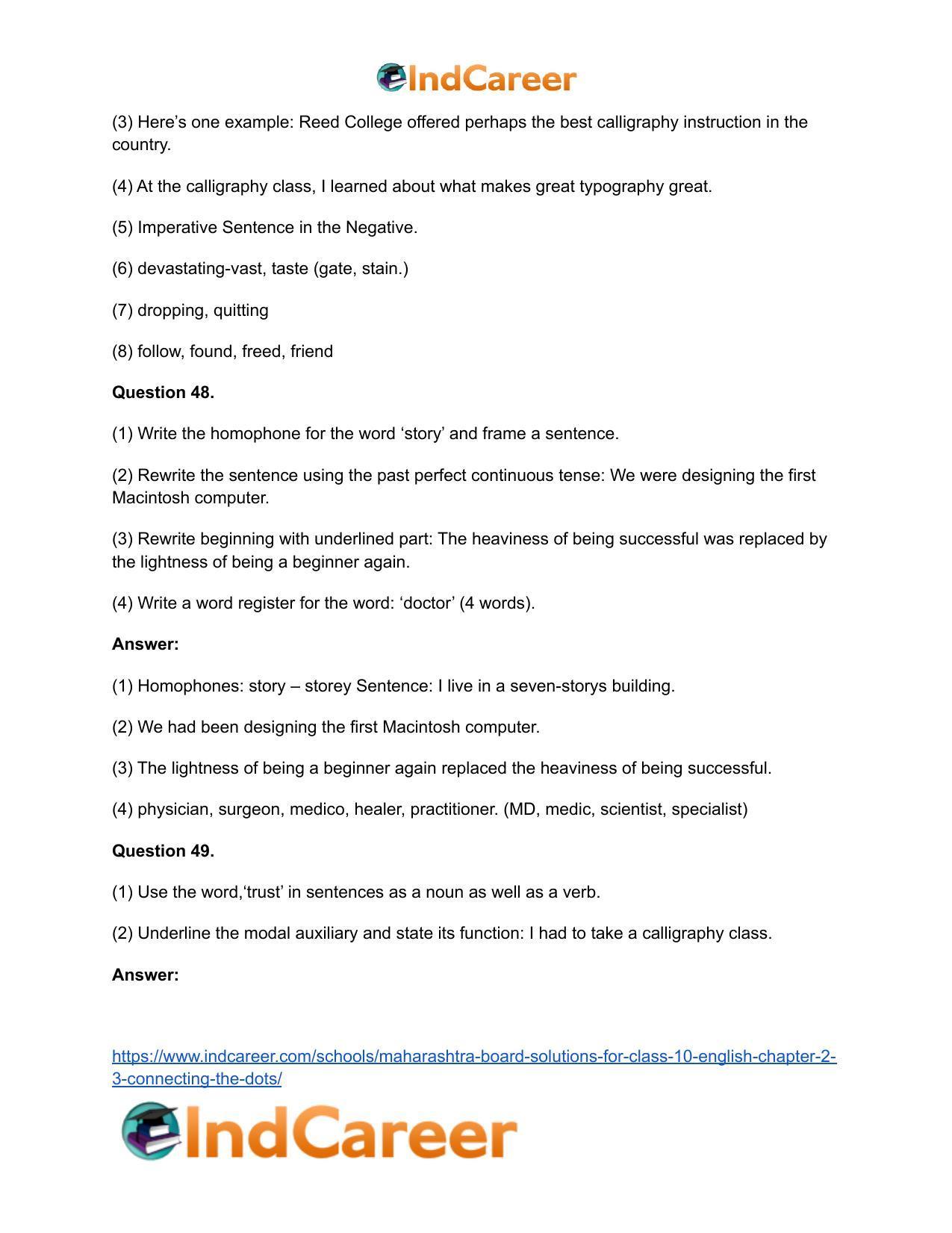 Maharashtra Board Solutions for Class 10- English: Chapter 2.3- Connecting the Dots - Page 34