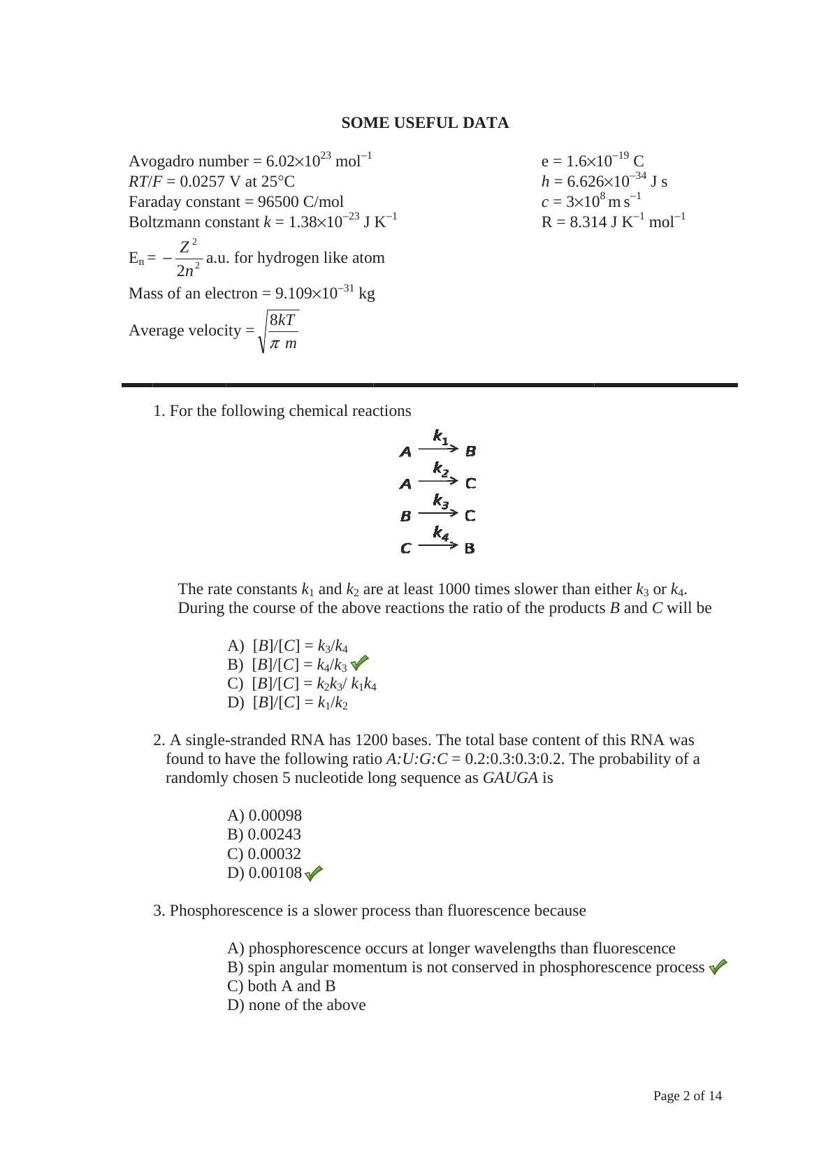 TIFR GS 2014 Chemistry Y Question Paper - Page 2