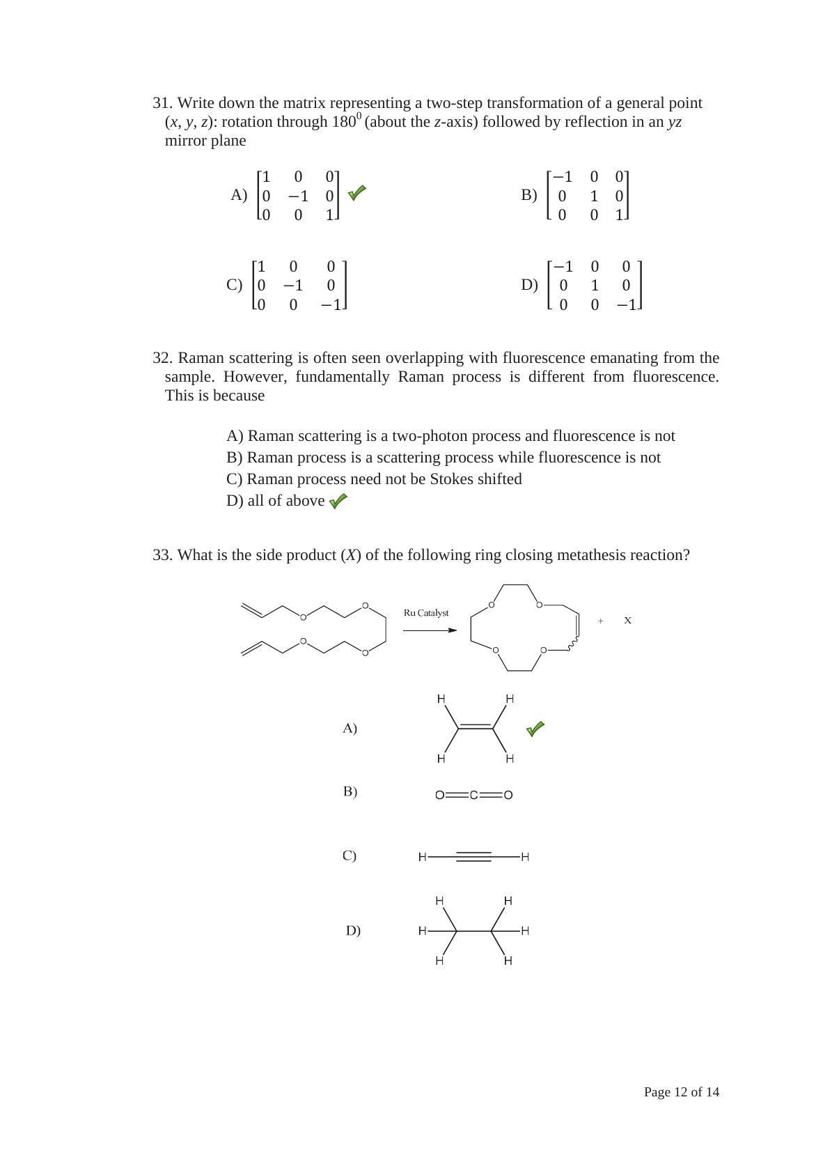 TIFR GS 2014 Chemistry Y Question Paper - Page 12