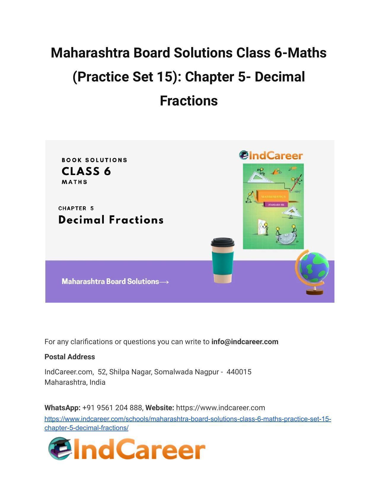 Maharashtra Board Solutions Class 6-Maths (Practice Set 15): Chapter 5- Decimal Fractions - Page 1
