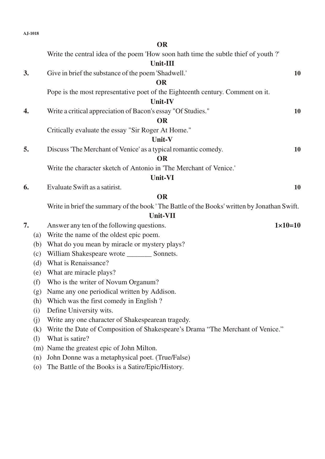 Bilaspur University Question Paper 2021-2022:B.A. Part-I (One) (Regular) English Literature Paper 1 - Page 2