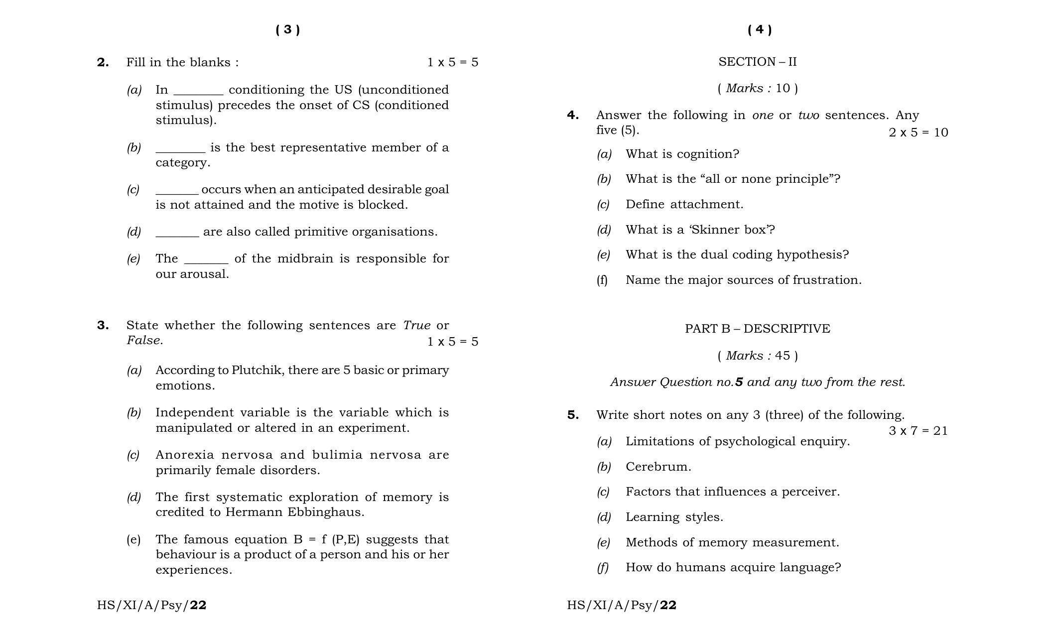 Meghalaya Board (MBOSE) Class 11 Psychology (theory) 2022 Question Paper - Page 2