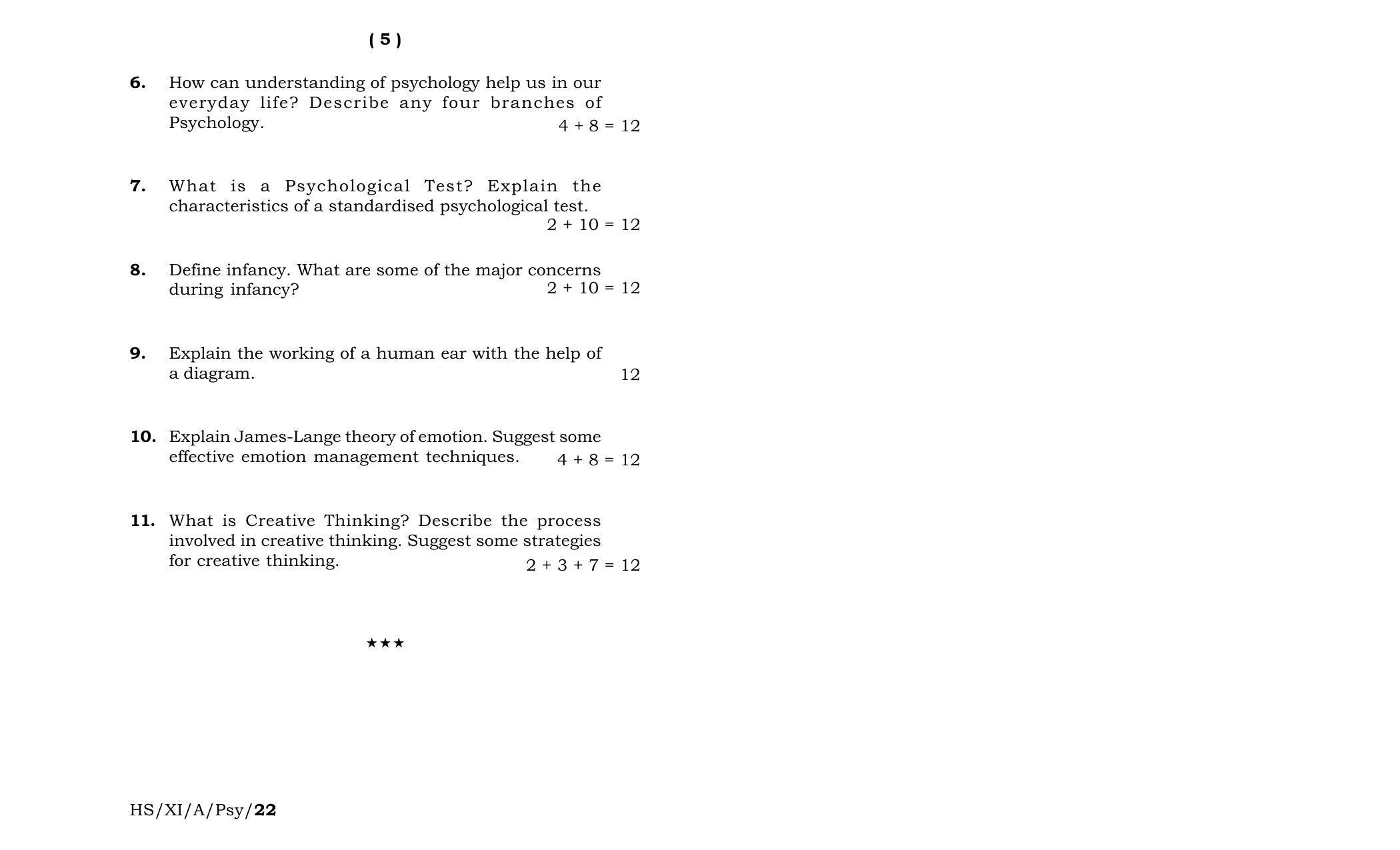 Meghalaya Board (MBOSE) Class 11 Psychology (theory) 2022 Question Paper - Page 3