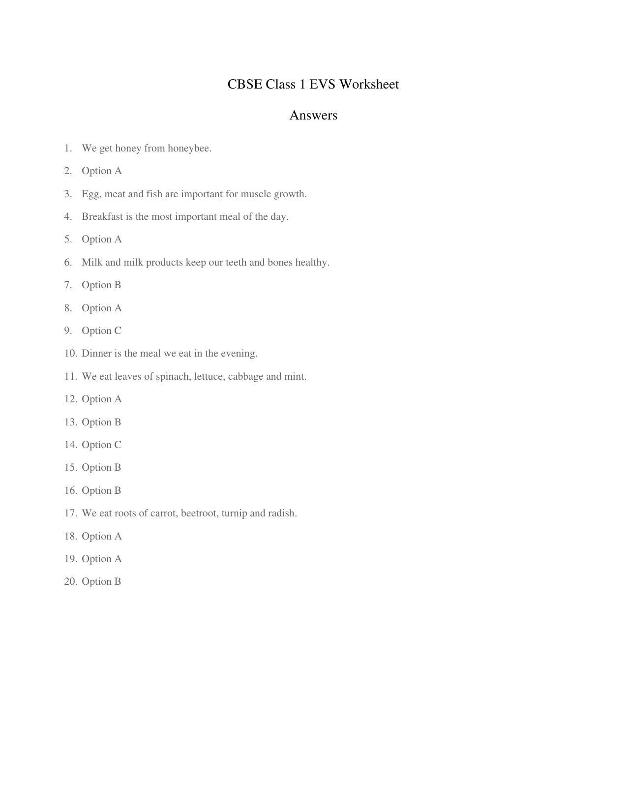 CBSE Class 1 EVS My Body Worksheets - Page 4