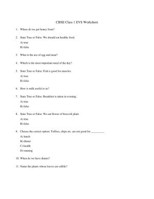 CBSE Class 1 EVS My Body Worksheets