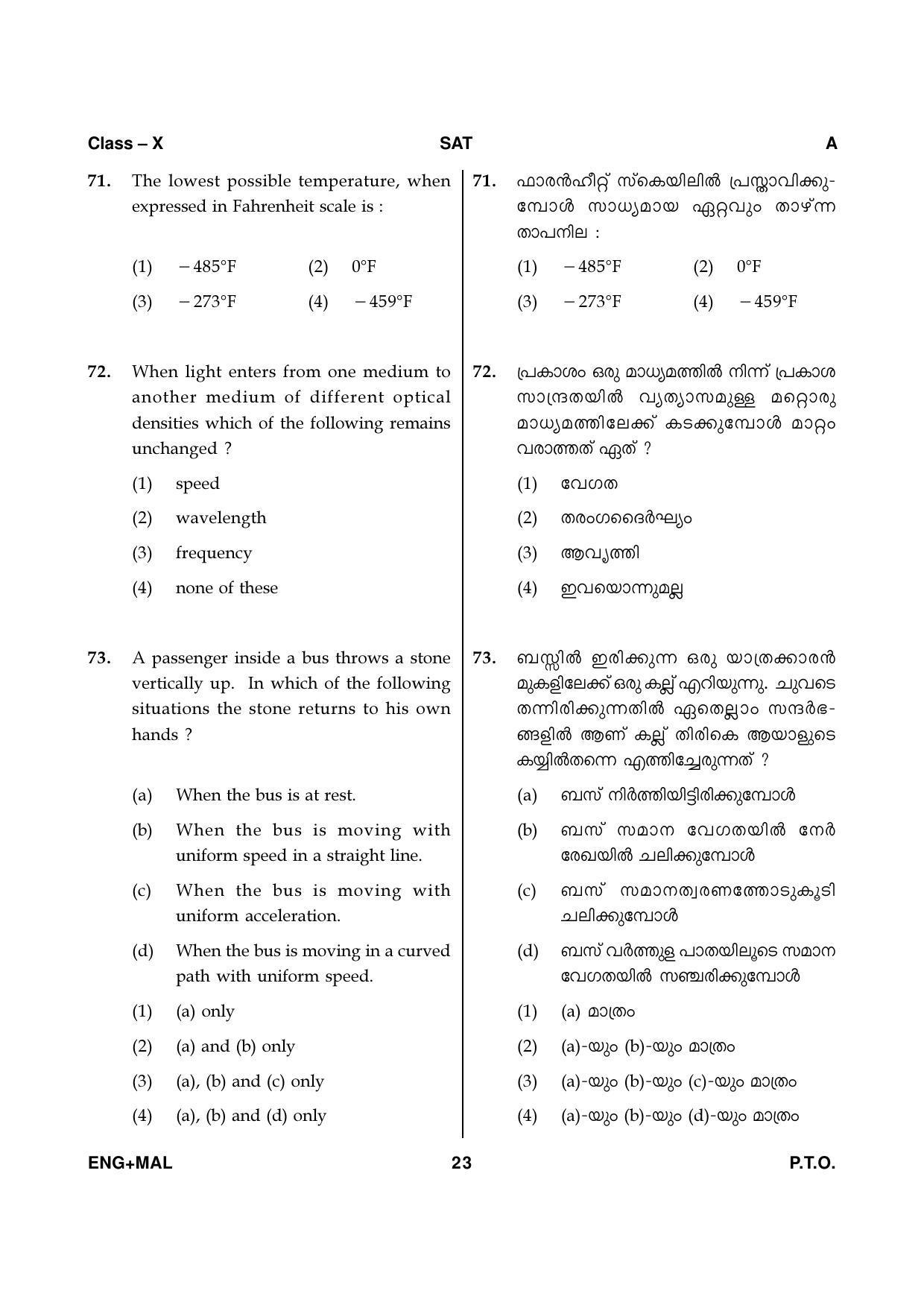 Kerala NTSE 2020 SAT Question Paper - Page 23