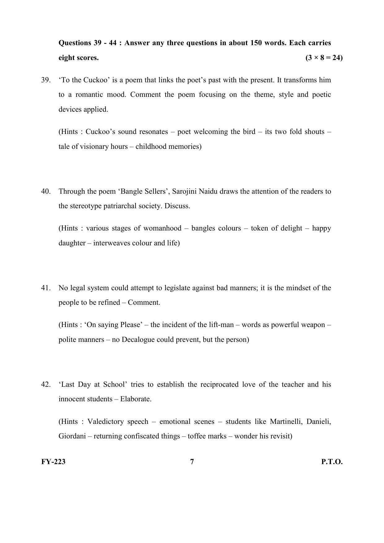 Kerala Plus One (Class 11th) English Literature Question Paper 2021 - Page 7