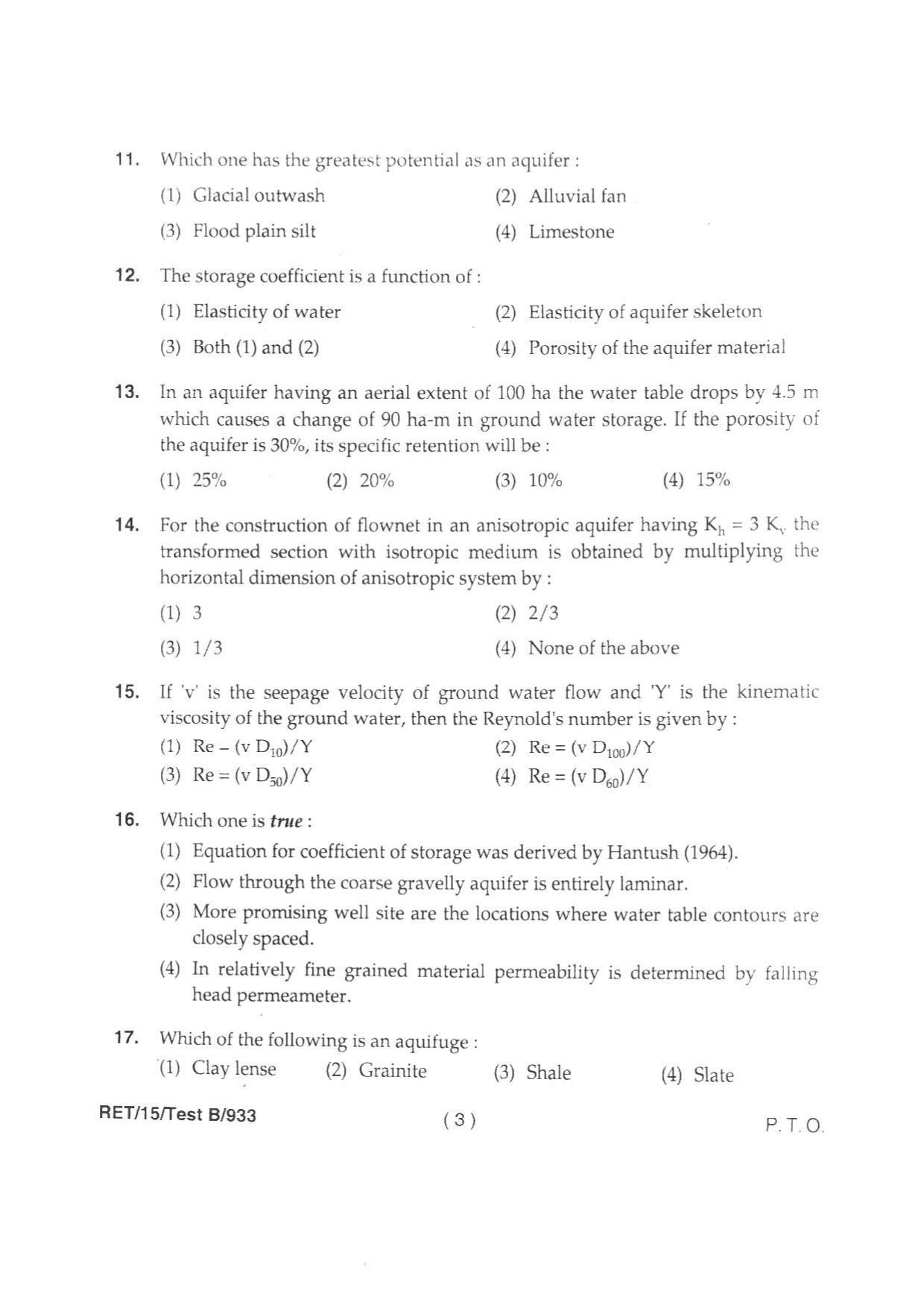 BHU RET AG. ENGG (SOIL & WATER CONSERVATION ENGG) 2015 Question Paper - Page 5