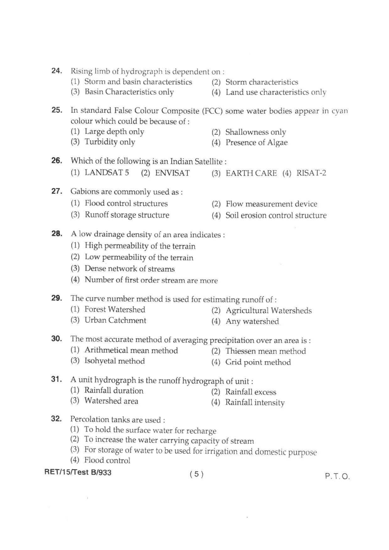BHU RET AG. ENGG (SOIL & WATER CONSERVATION ENGG) 2015 Question Paper - Page 7