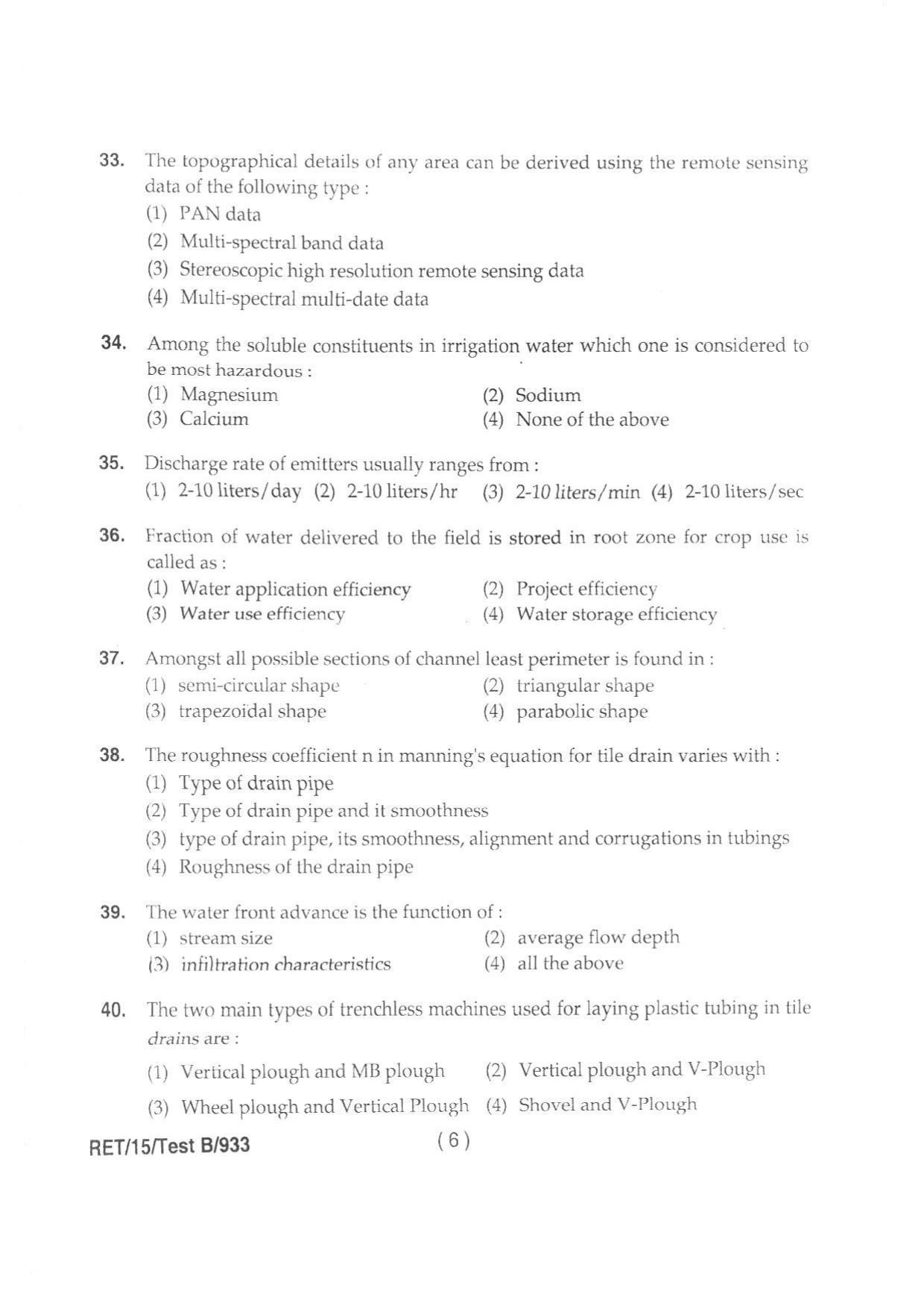 BHU RET AG. ENGG (SOIL & WATER CONSERVATION ENGG) 2015 Question Paper - Page 8