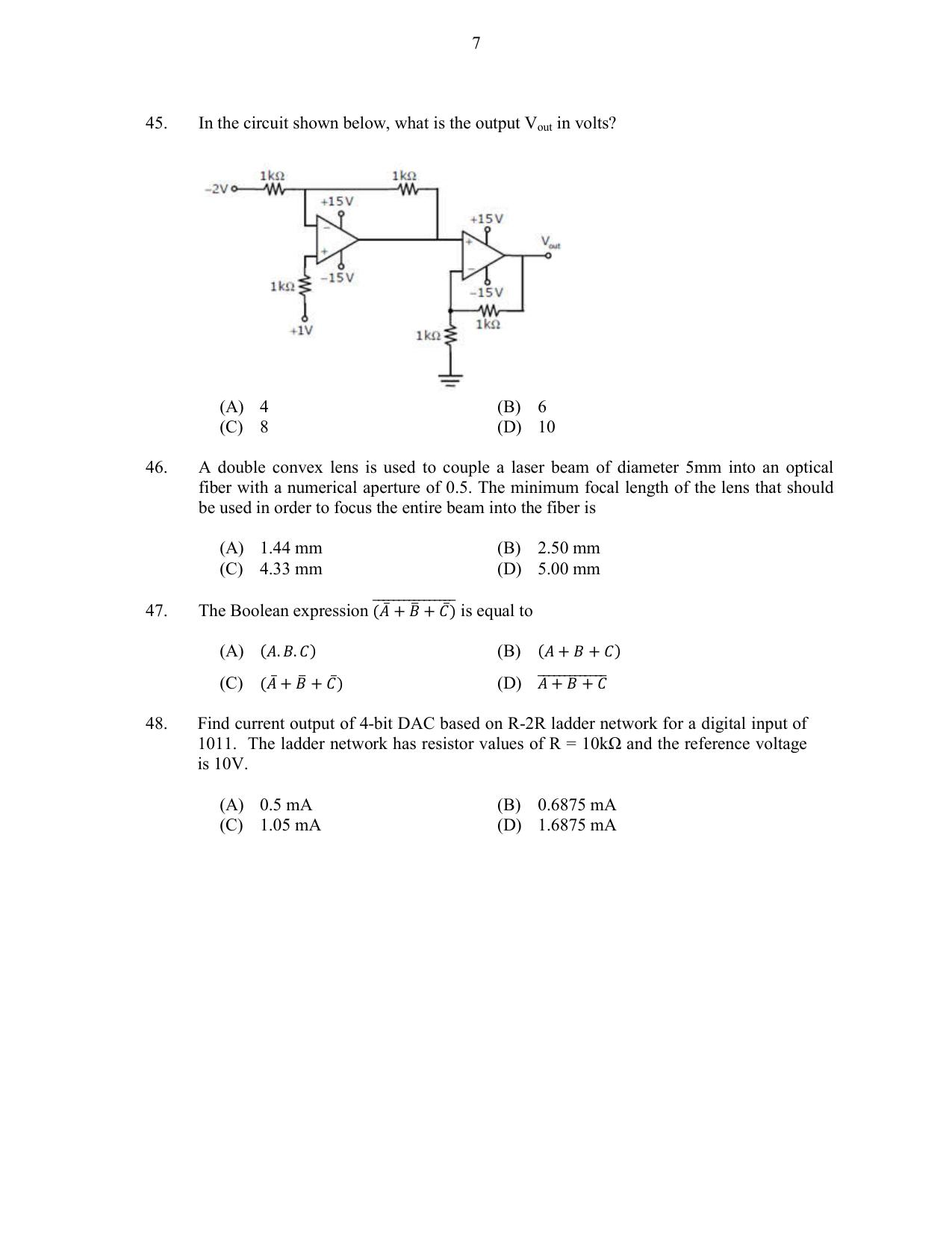 CUSAT CAT 2017 Instrumentation Question Paper - Page 7