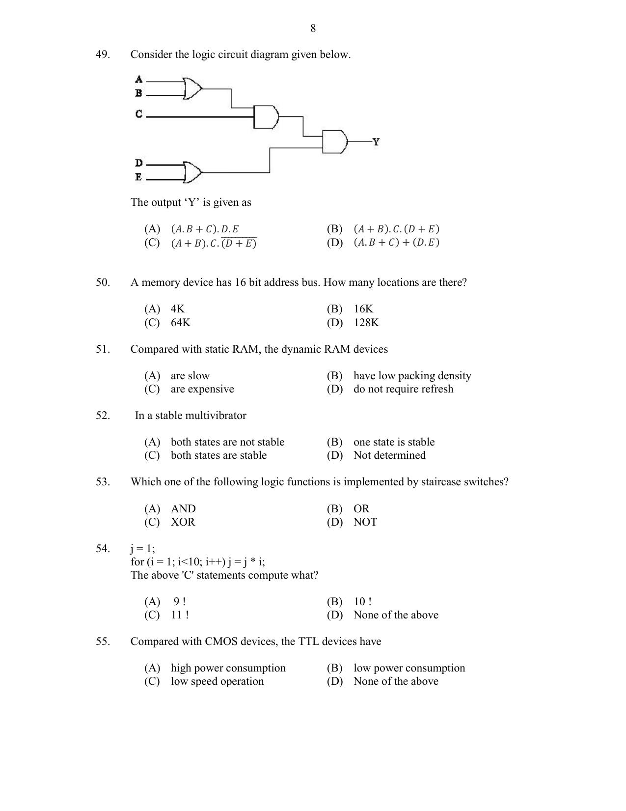 CUSAT CAT 2017 Instrumentation Question Paper - Page 8