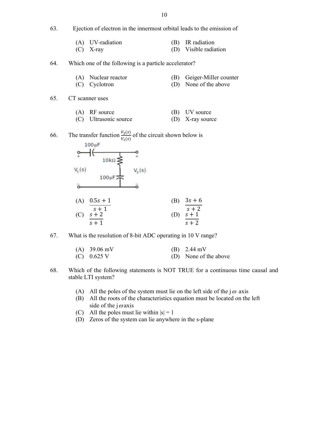 CUSAT CAT 2017 Instrumentation Question Paper - Page 10