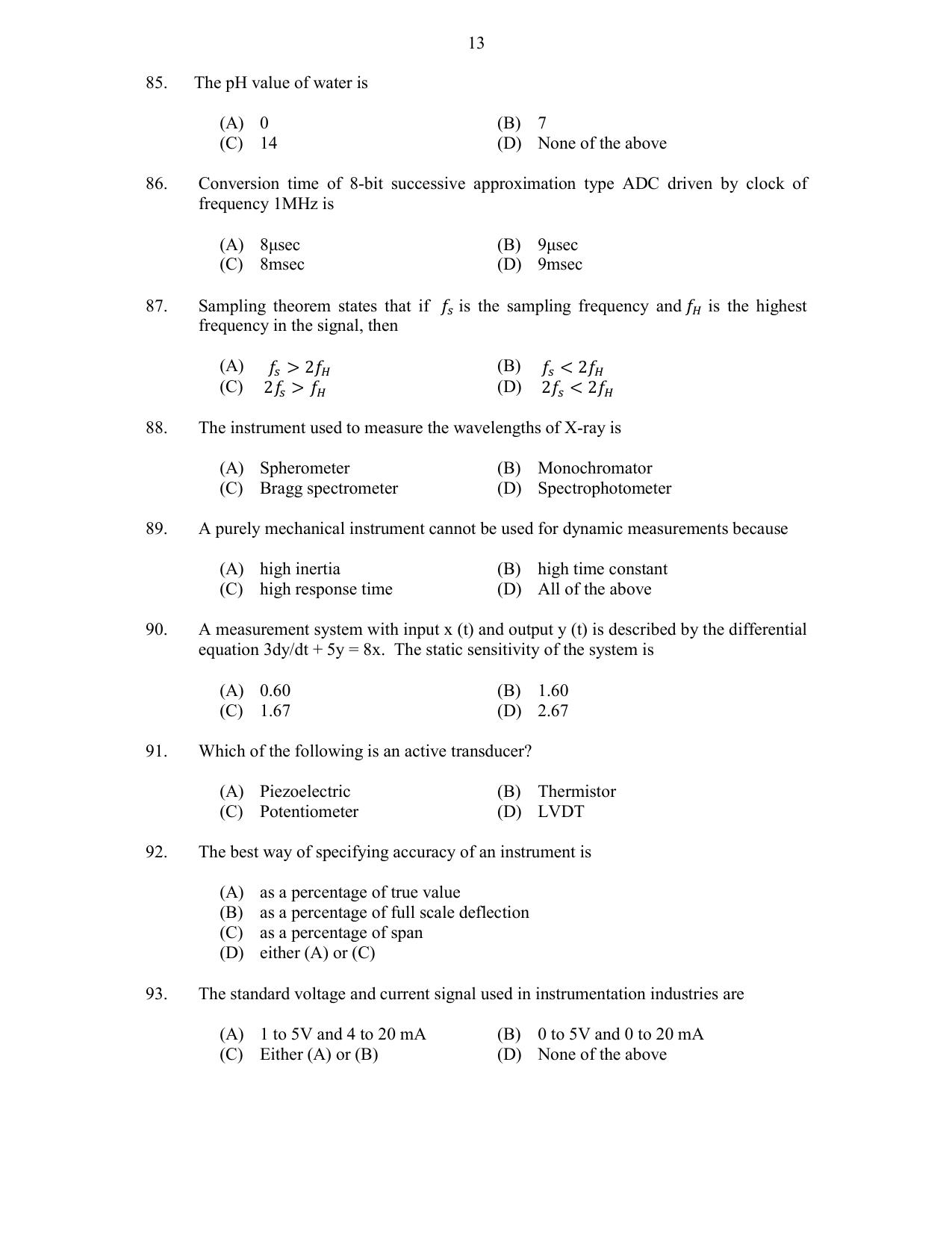 CUSAT CAT 2017 Instrumentation Question Paper - Page 13