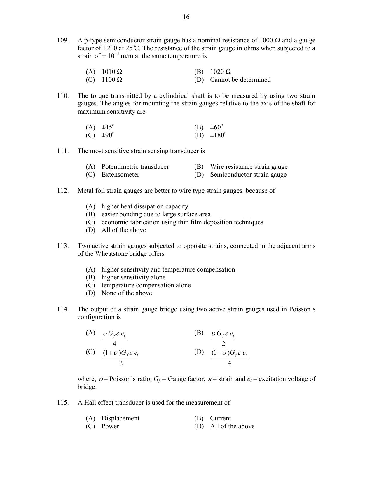CUSAT CAT 2017 Instrumentation Question Paper - Page 16