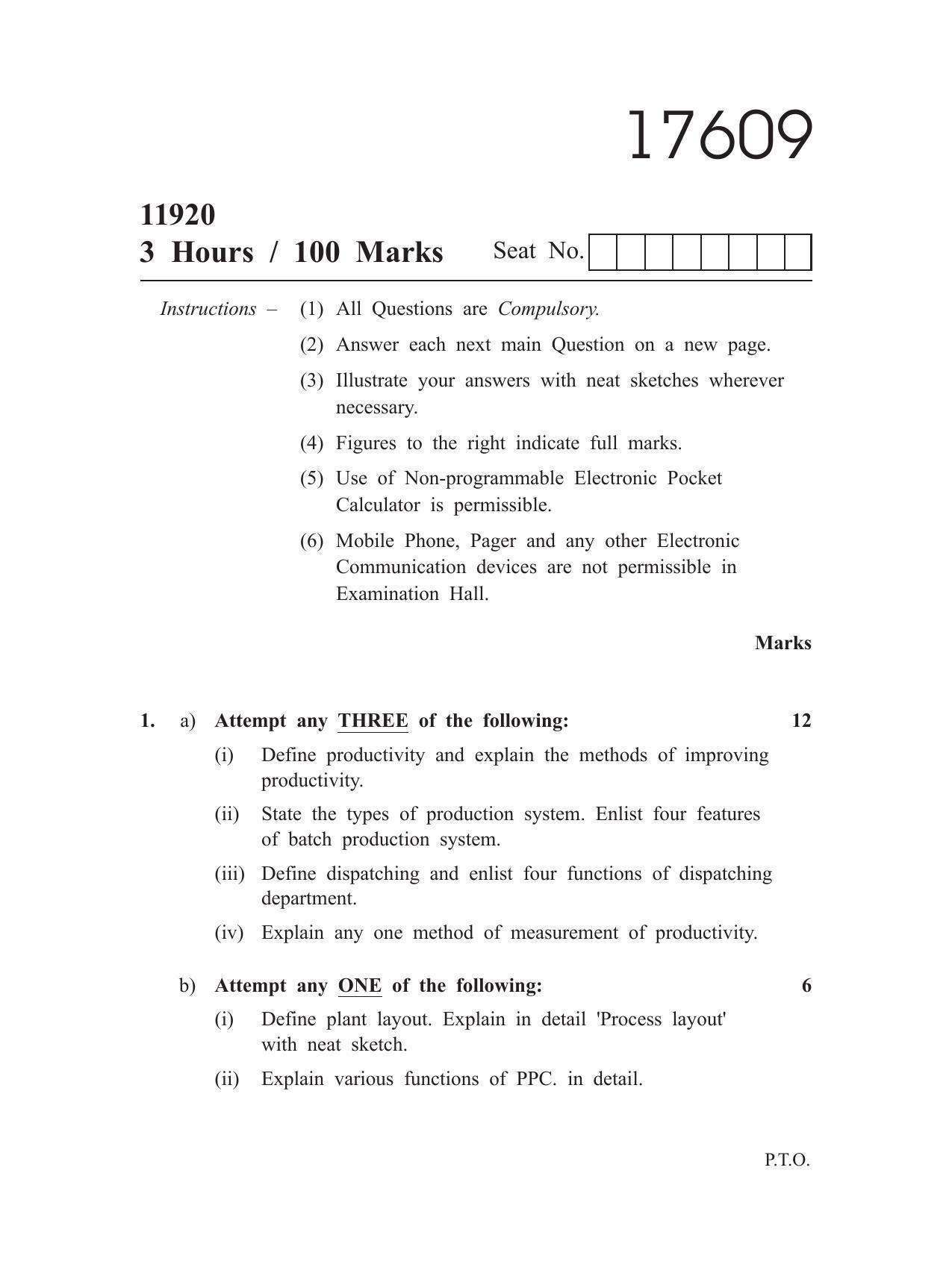 MSBTE Winter Question Paper 2019 - Production Engineering & Robotics - Page 1