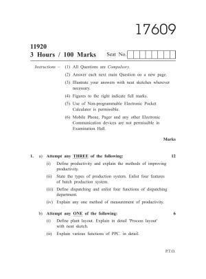 MSBTE Winter Question Paper 2019 - Production Engineering & Robotics