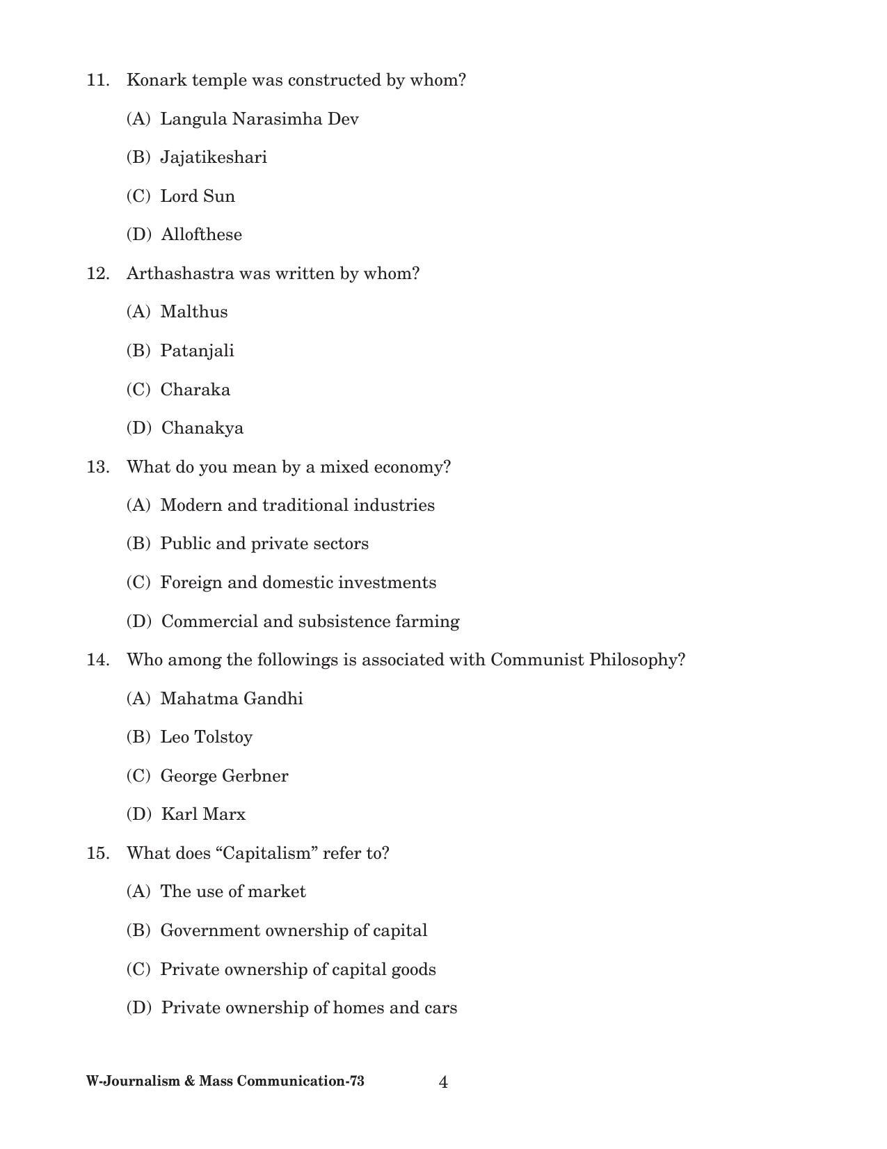 Odisha CPET 2022 JOURNALISM & MASS COMMUNICATION Question Paper - Page 4