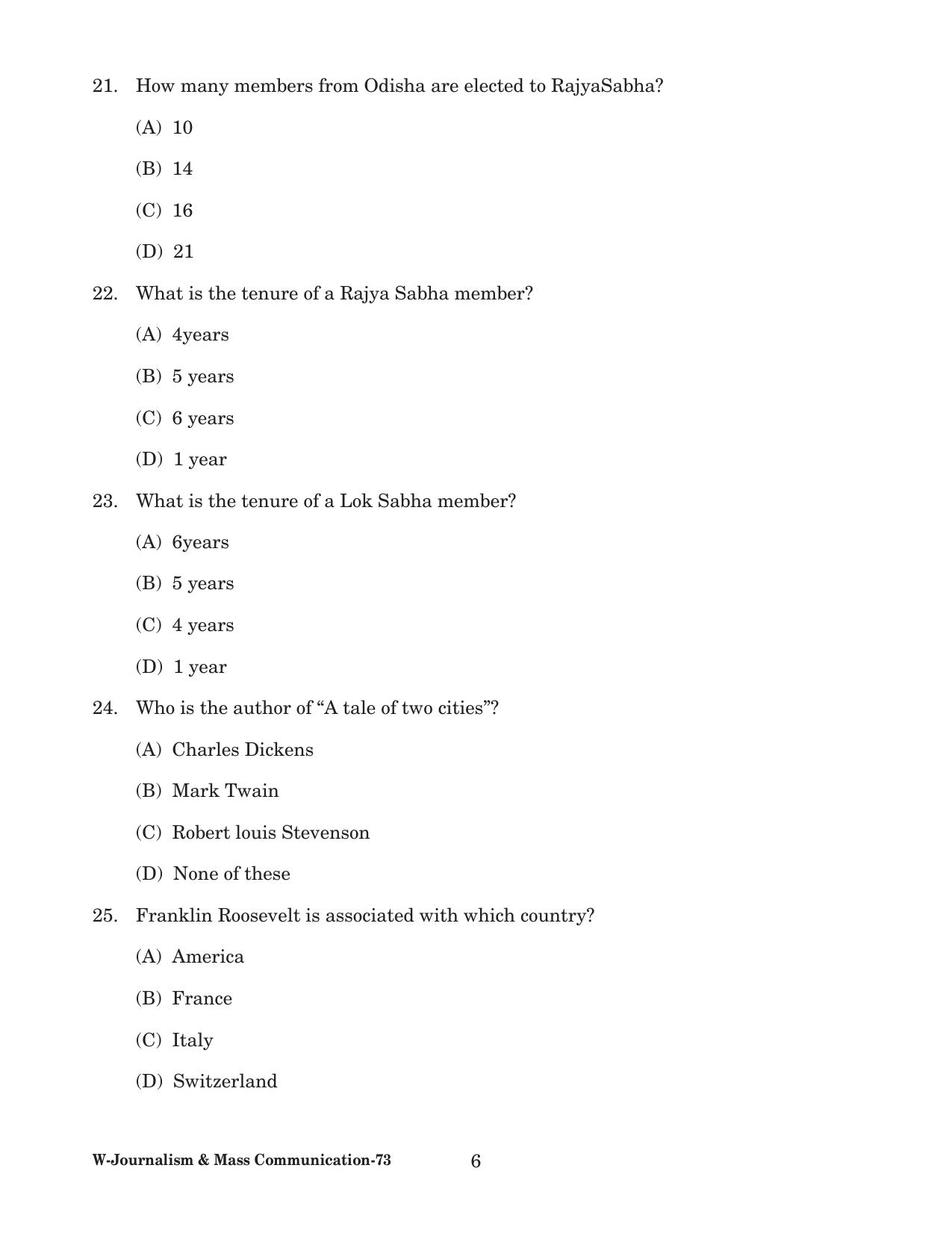 Odisha CPET 2022 JOURNALISM & MASS COMMUNICATION Question Paper - Page 6