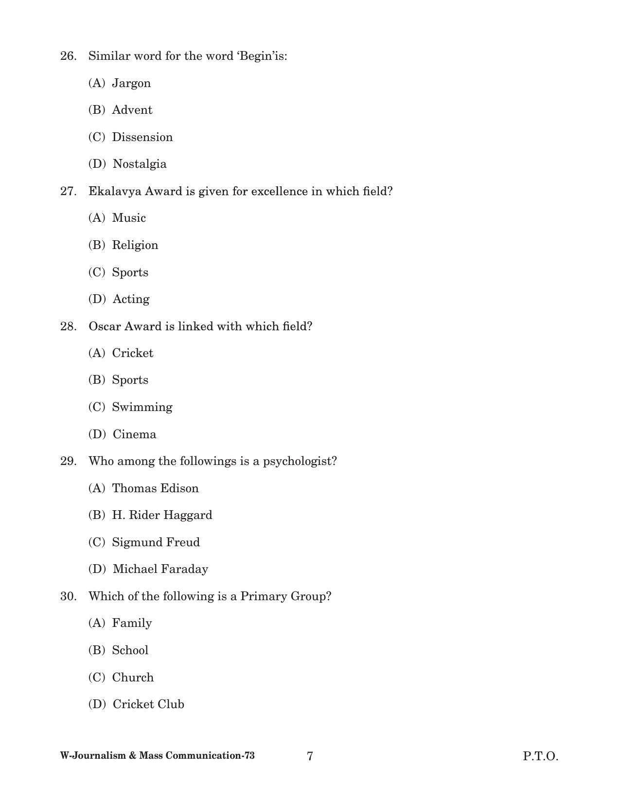 Odisha CPET 2022 JOURNALISM & MASS COMMUNICATION Question Paper - Page 7