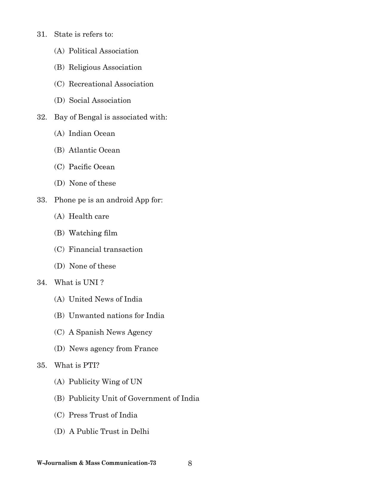 Odisha CPET 2022 JOURNALISM & MASS COMMUNICATION Question Paper - Page 8