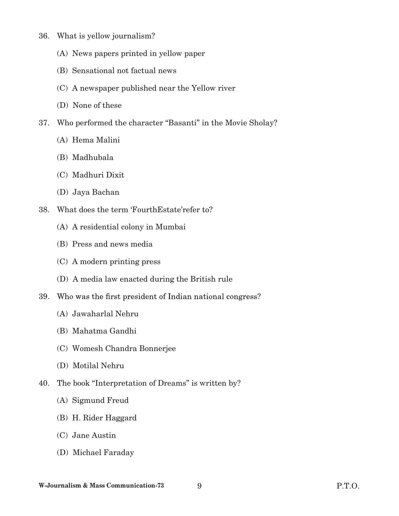 Odisha CPET 2022 JOURNALISM & MASS COMMUNICATION Question Paper - Page 9